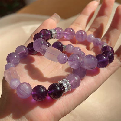 Olivenorma Natural Amethyst Lepidolite Beaded Bracelet