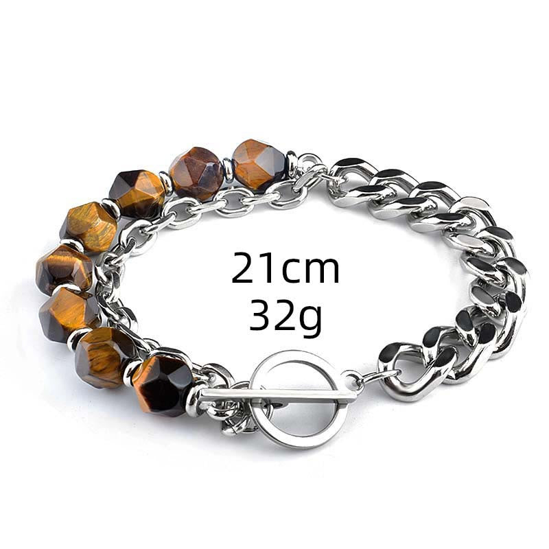 Olivenorma Faceted Black Onyx Tiger Eye Stainless Steel Bracelet