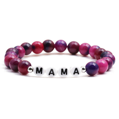 Olivenorma "MOM" Pink Tiger Eye Beaded Bracelet