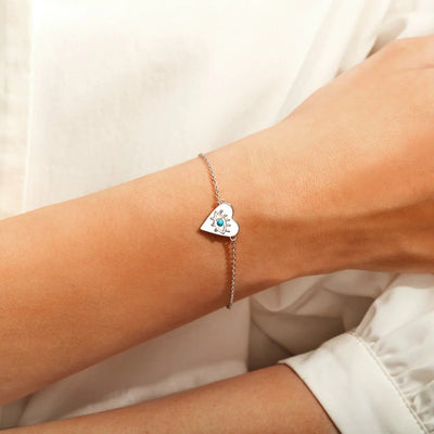 Olivenorma Heart Evil Eye Turquoise Thin Silver Bracelet