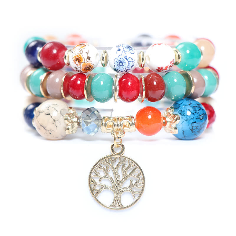 Olivenorma Boho Handmade Tree Of Life Crystal Bracelet Set