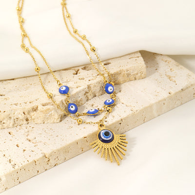 Olivenorma Blue Glue Evil Eye Double Layer Necklace