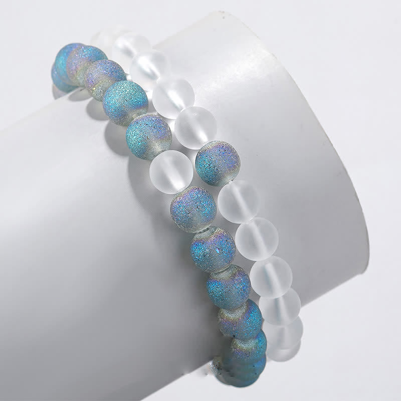 Olivenorma 2pcs Colored Blue White Mermaid Glass Bead Bracelet