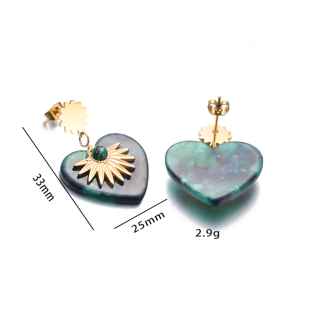 Olivenorma Moss Agate Gold Stainless Steel Heart Shaped Earrings