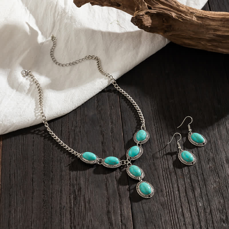 Olivenorma Natural Turquoise Exaggerated Long Pendant Necklace Set