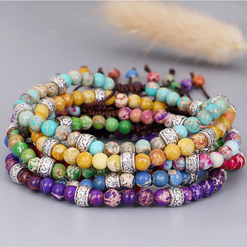 Olivenorma Natural Multicolor Imperial Stone Beaded Braided Bracelet