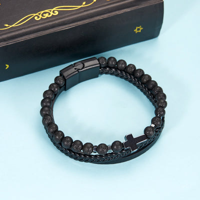 Olivenorma Natural Stone Beads Braided Leather Mens Bracelet