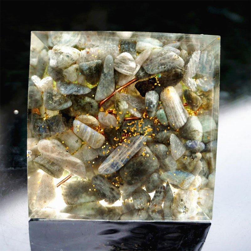 Olivenorma Moonlit Growth Peridot & Grey Moonstone Orgone Pyramid - image 6