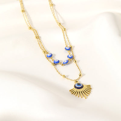 Olivenorma Blue Glue Evil Eye Double Layer Necklace