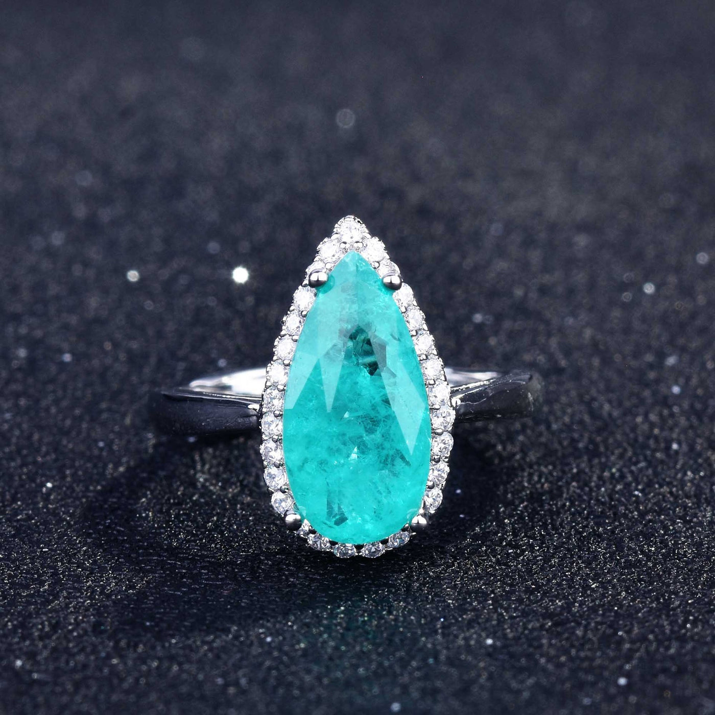 Olivenorma Various Paraiba Tourmaline Simulated Diamond Adjustable Ring