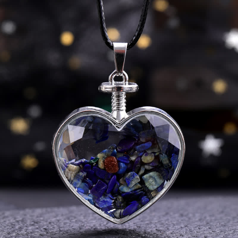 Olivenorma Natural Colorful Gravel Heart Glass Pendant Necklace