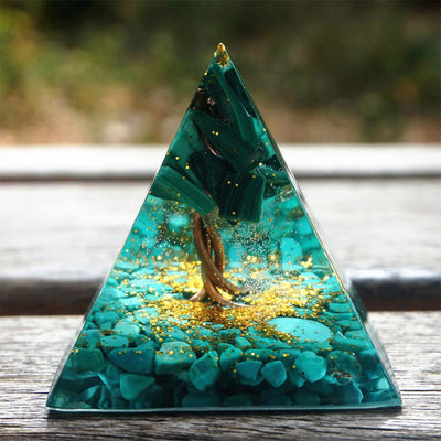 Olivenorma Malachite with Turquoise Tree Of Life Orgone Pyramid