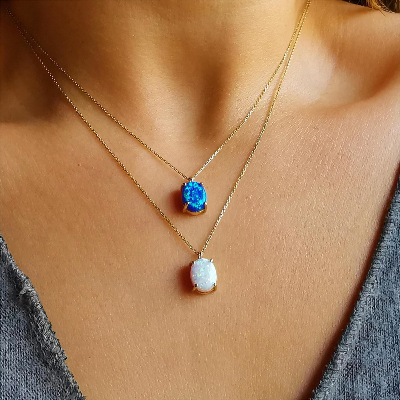 Olivenorma Blue White Opal 18k Gold Plated Copper Necklace