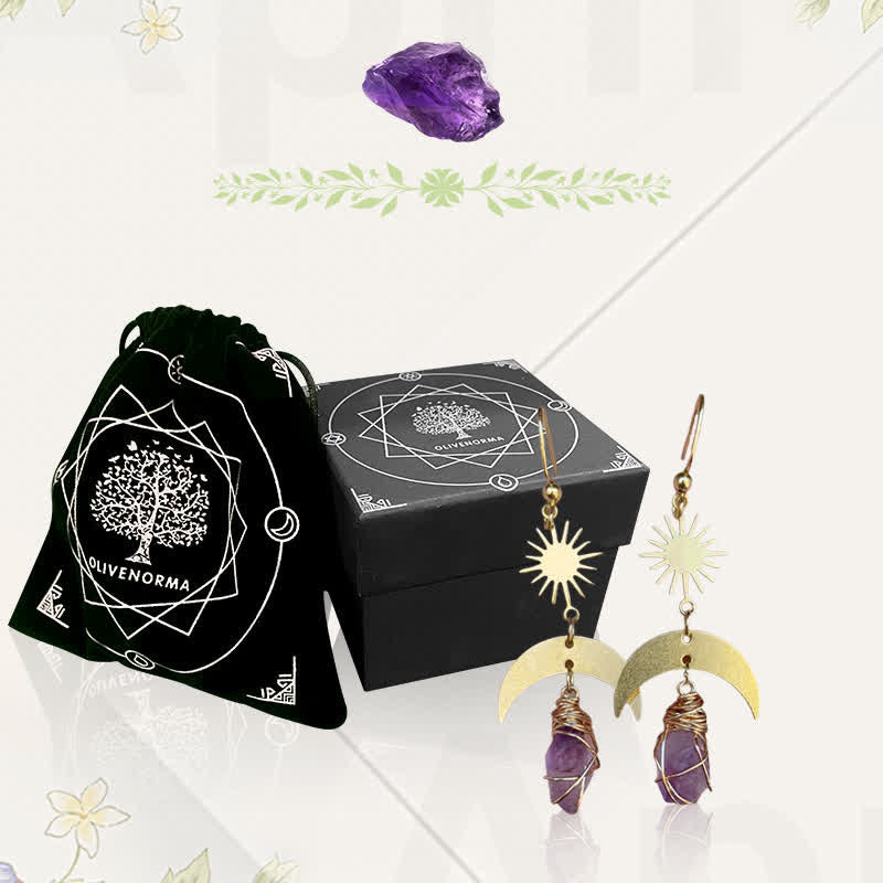 Rising Sun Moon Amethyst Witch Earring Necklace