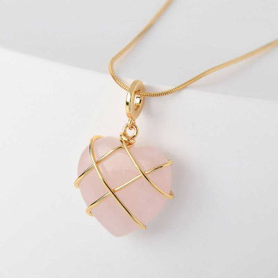 Olivenorma Rose Quartz Heart Shape Gemstone Necklace