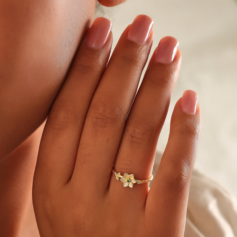 Olivenorma Dainty Statement Birth Flower Gold Ring