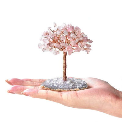 Olivenorma Rose Quartz Natural Gemstone Feng Shui Tree with Agate Base