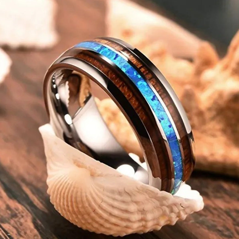 Olivenorma Koa Wood and Abalone Shell Tungsten Carbide Ring