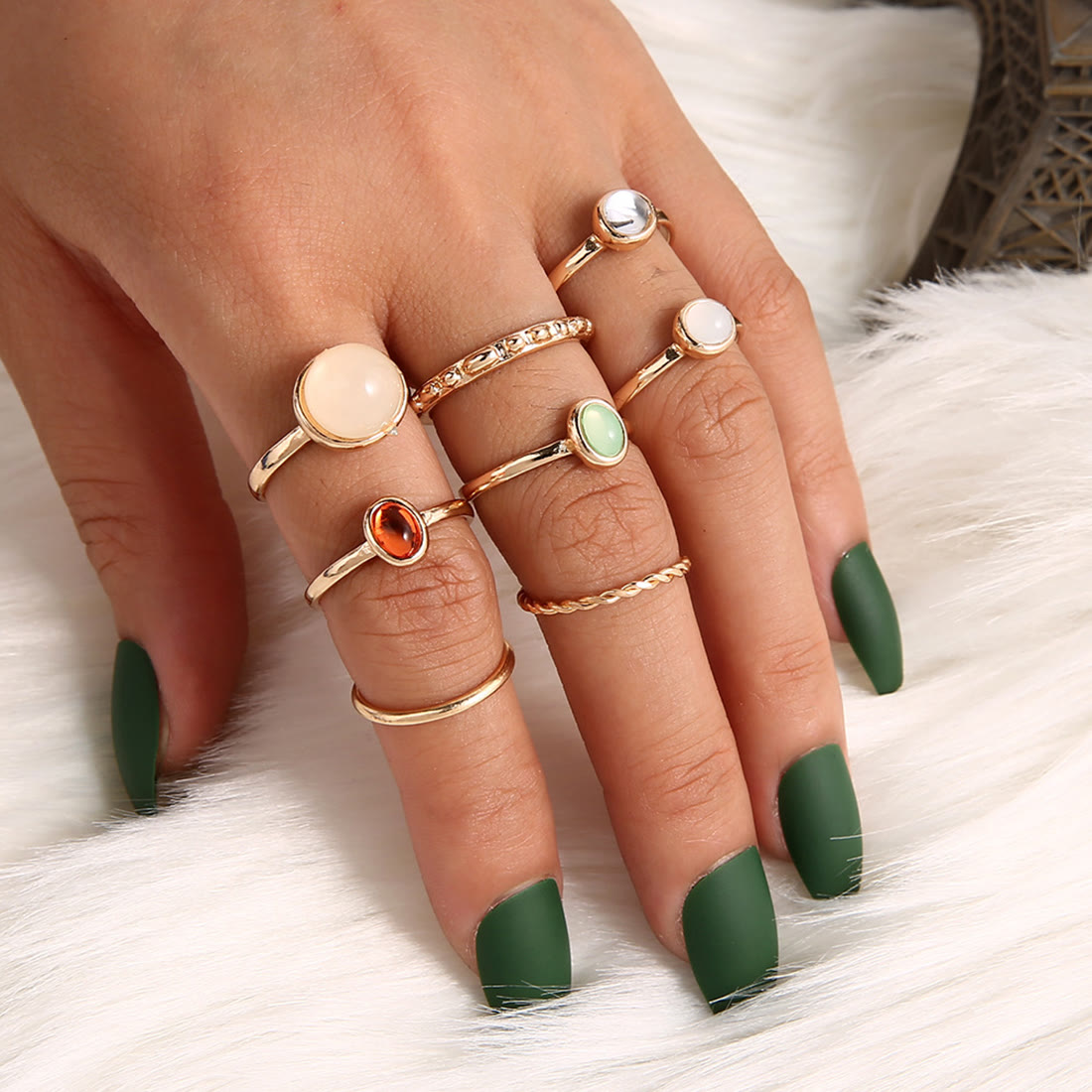 Olivenorma 8pcs Knuckle Stackable Midi Finger Ring Set