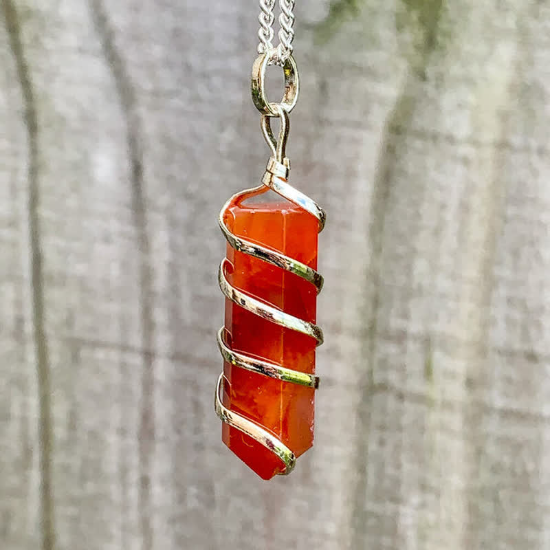 Olivenorma Carnelian Hexagonal Prism Bullet Head Crystal Necklace