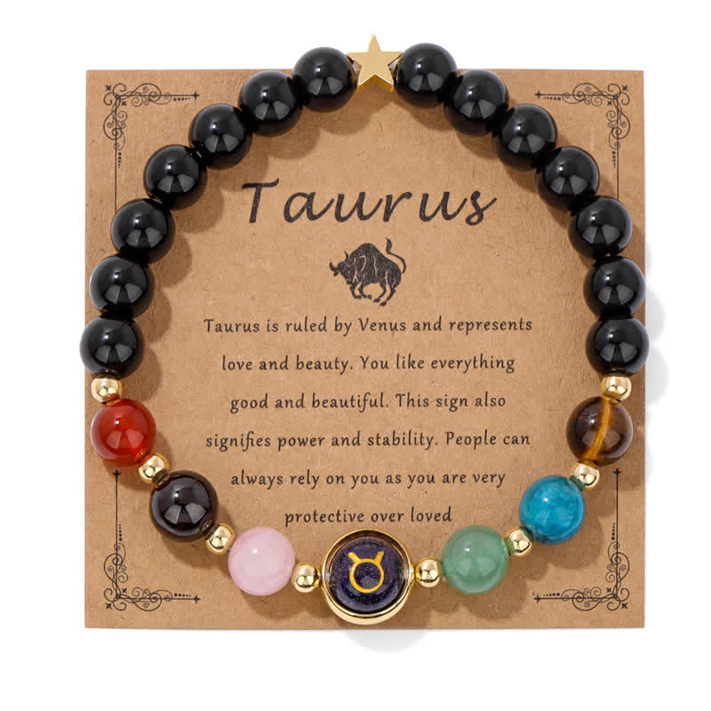 Olivenorma Black Onyx Blue Sandstone Beaded Zodiac Bracelet