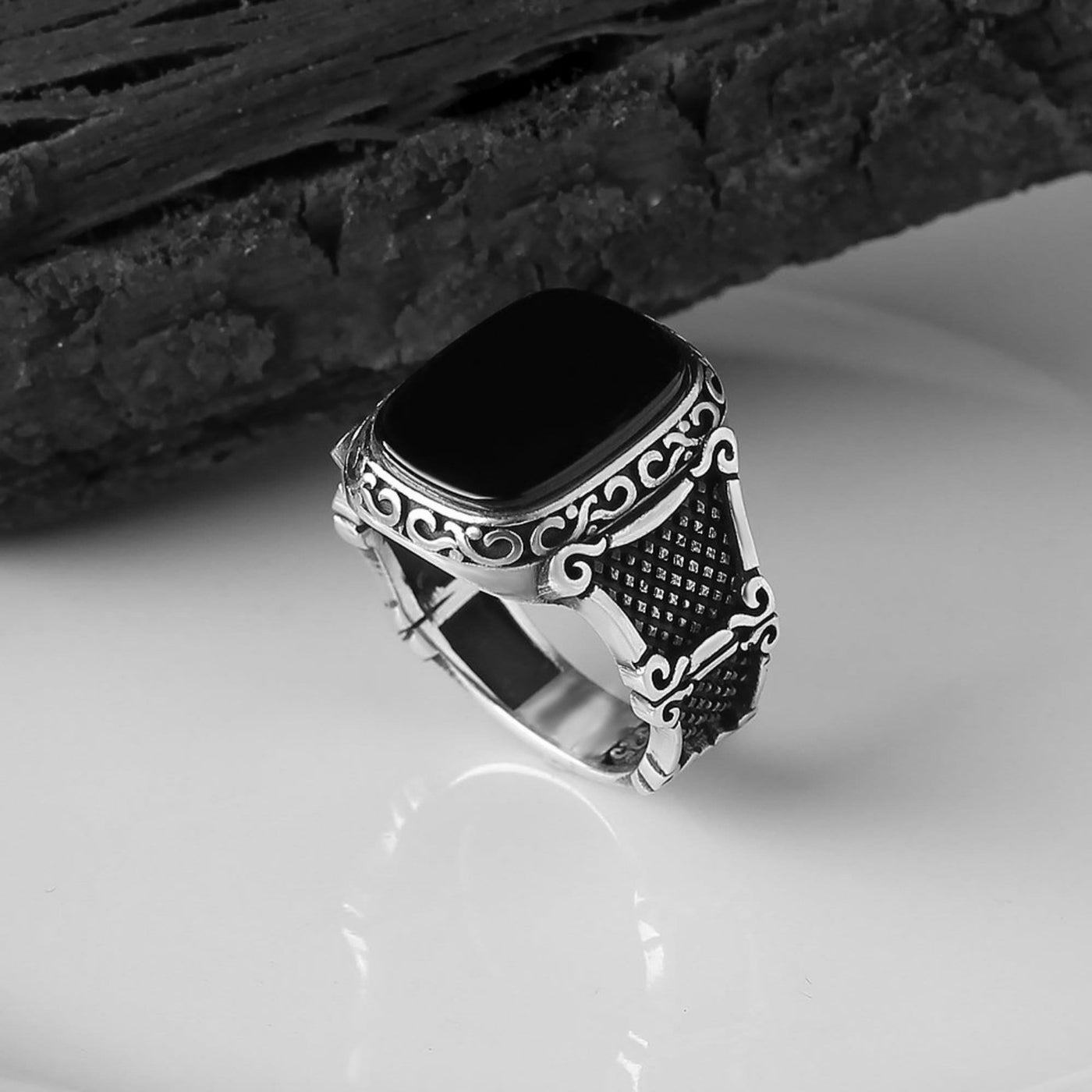 Olivenorma Black Onyx Men Silver Cool Gift Ring