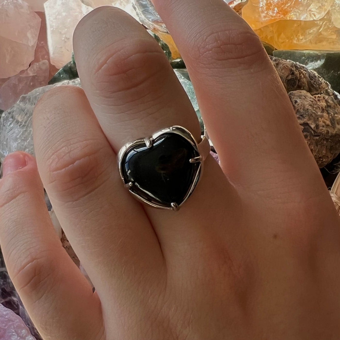 Olivenorma Natural Stone Crystal Heart Ring