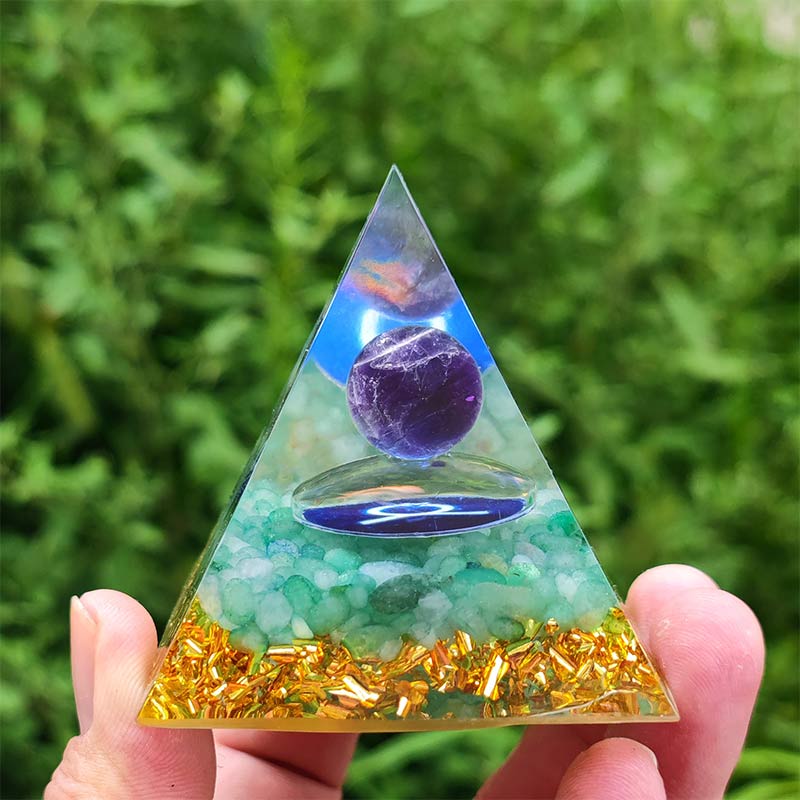 Olivenorma Amethyst with Green Aventurine Taurus Zodiac Orgone Pyramid