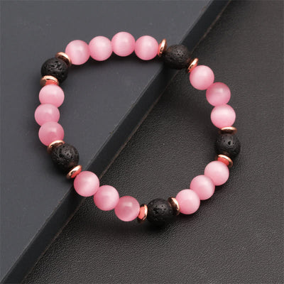 Olivenorma Lava Stone Rose Pink Quartz Beaded Bracelet