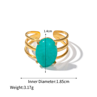 Olivenorma Natural Turquoise Amazonite Adjustable Open Ring