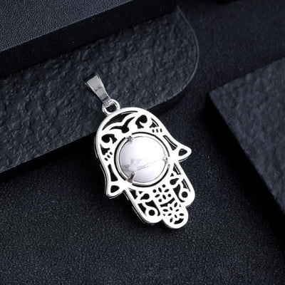 Olivenorma Natural Stone Hamsa Symbol Pendant Necklace