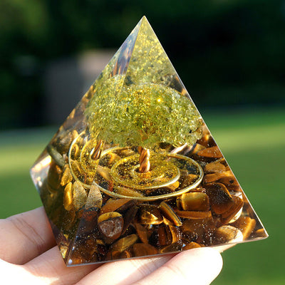 Olivenorma Roots of Courage Peridot & Tiger Eye Tree of Life Orgone Pyramid - image 3
