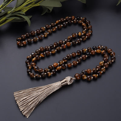 Olivenorma 108 Tiger Eye Mala Beads Tree Of Life Necklace