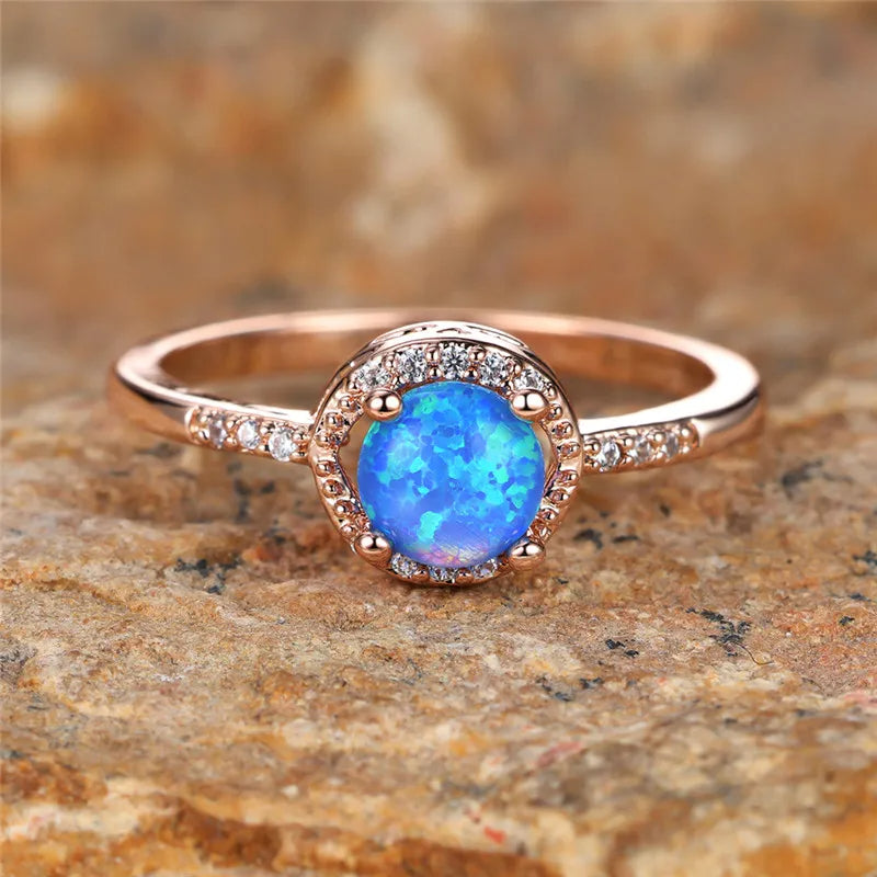 Olivenorma Classic Four Claw Round Opal Ring