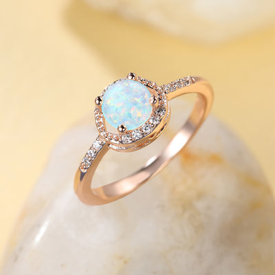 Olivenorma Classic Four Claw Round Opal Ring