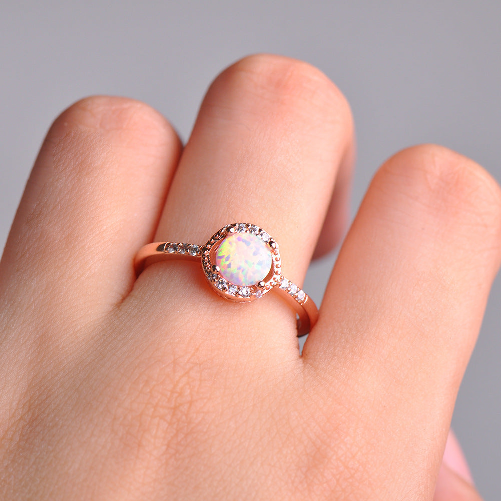 Olivenorma Classic Four Claw Round Opal Ring