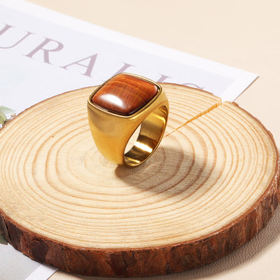 Olivenorma Natural Stone Square Cut 18K Gold Plated Ring