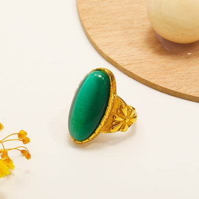 Olivenorma Oval White Green Cat's Eye Stone Ring