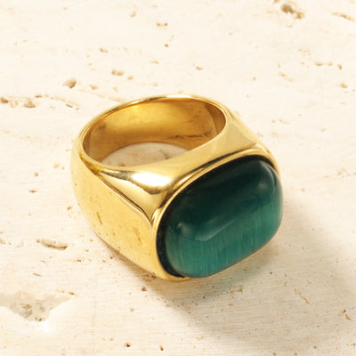 Olivenorma Oval Cat's Eye Stone Turquoise Titanium Steel Ring