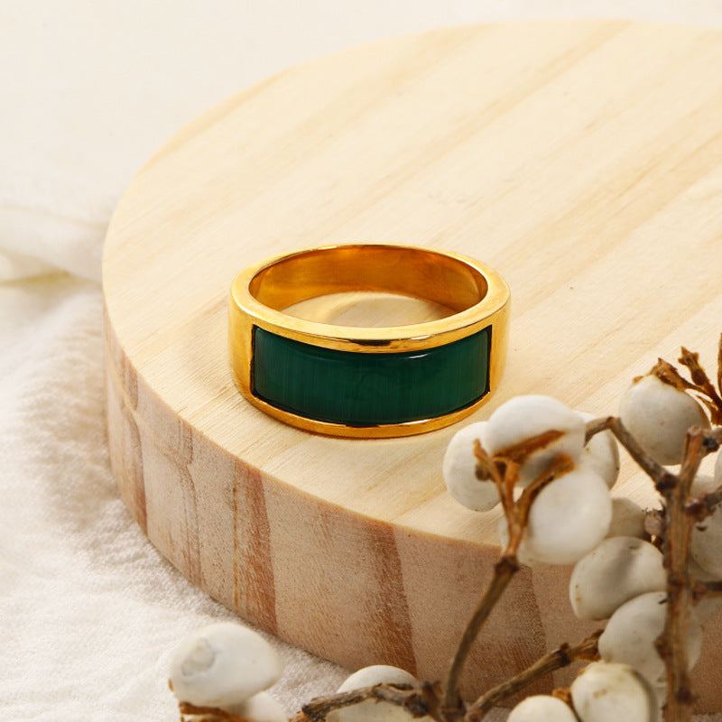 Olivenorma Green Cat's Eye Stone Ring