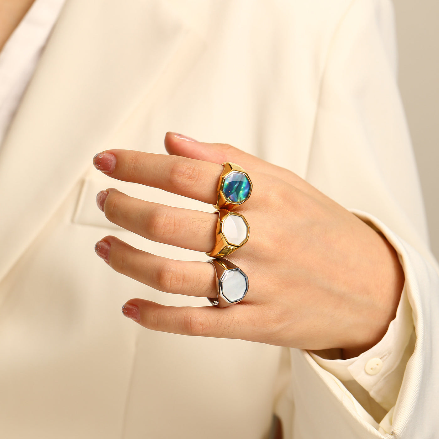 Olivenorma Geometry Nacre Abalone Shell Ring