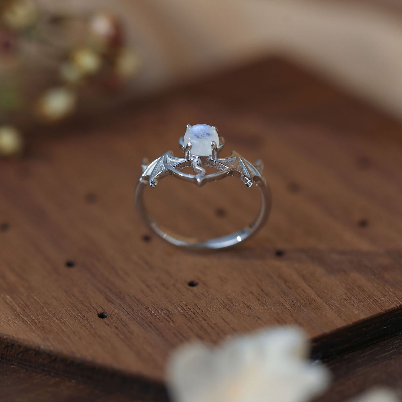 Olivenorma Moonstone Bat Design S925 Silver Ring