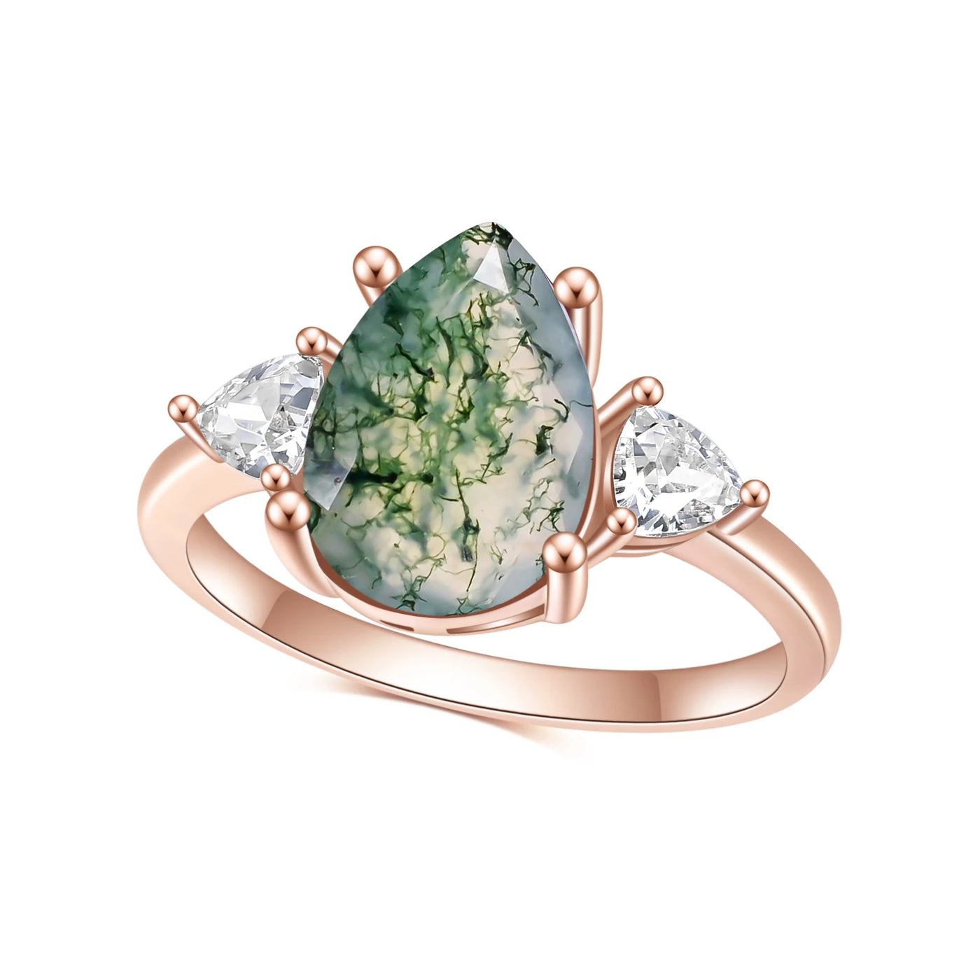 Olivenorma Moss Agate Teardrop Wedding Engagement Ring