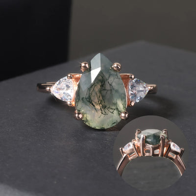 Olivenorma Moss Agate Teardrop Wedding Engagement Ring