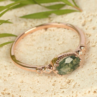 Olivenorma Female Golden Oval Moss Agate Ring