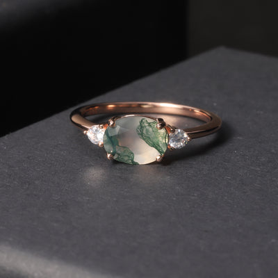 Olivenorma Moss Agate Engagement 925 Sterling Silver Ring