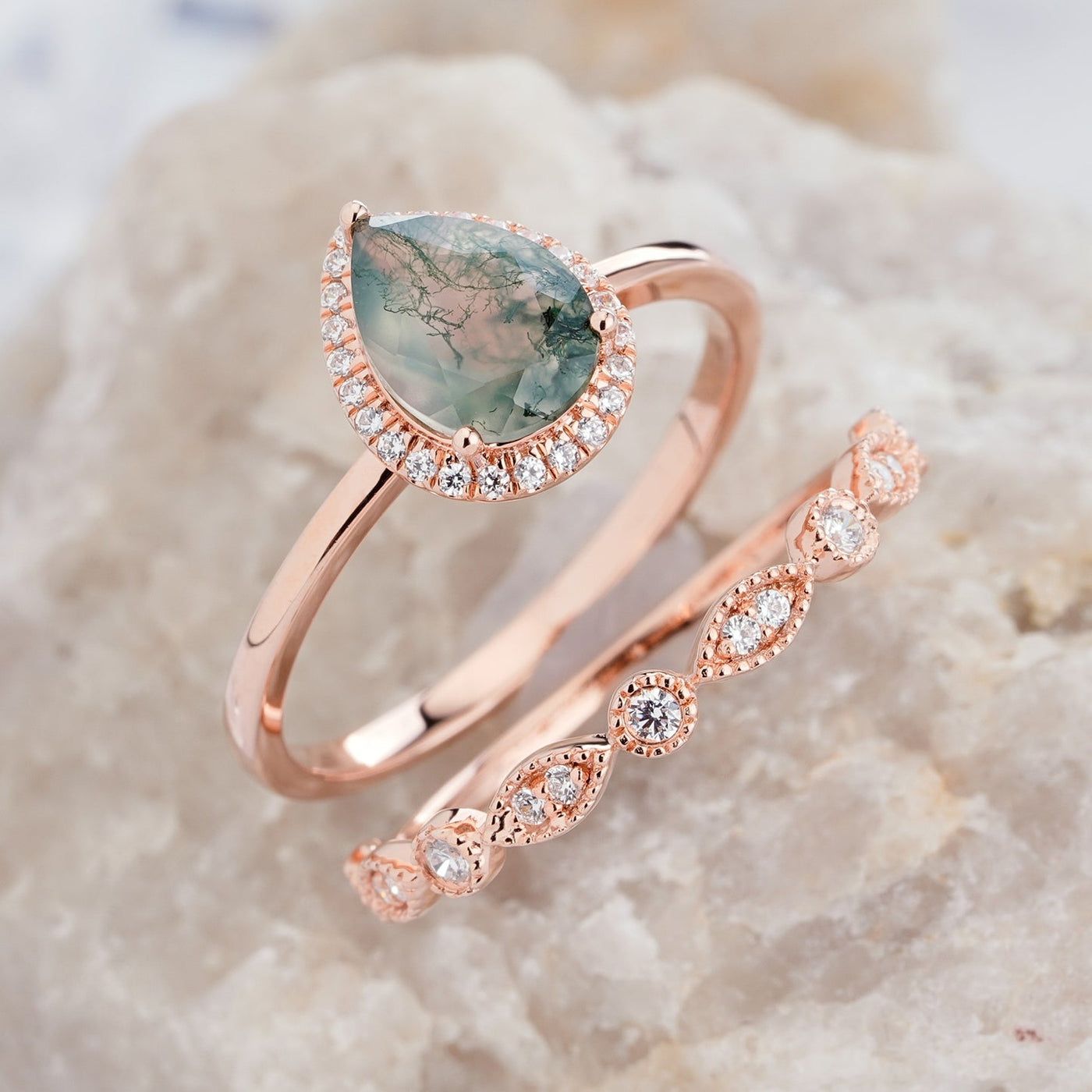 Olivenorma Pear Cut Moss Agate Engagement Ring