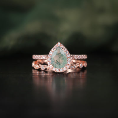 Olivenorma Pear Cut Moss Agate Engagement Ring