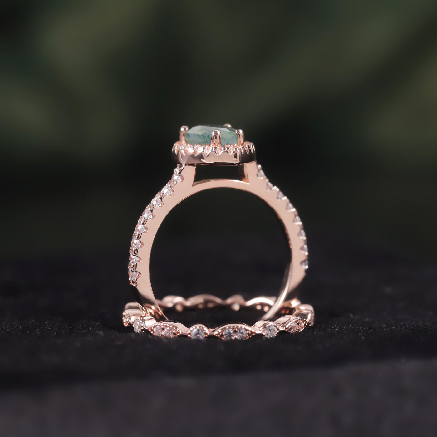 Olivenorma Pear Cut Moss Agate Engagement Ring