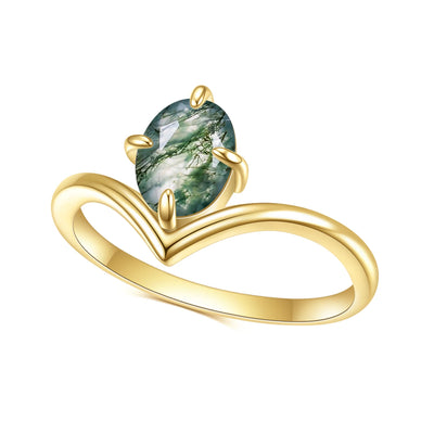 Olivenorma Moss Agate V Shape Engagement Ring Set